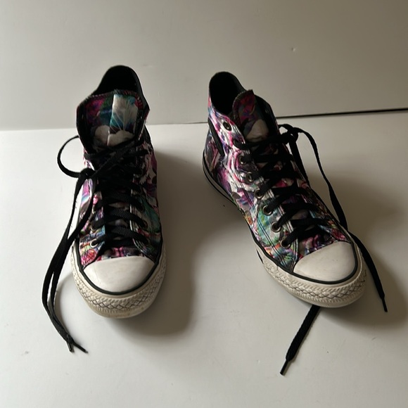 Converse High Top Sneakers in White with Purple, Pink, Blue Floral Print - Picture 15 of 16